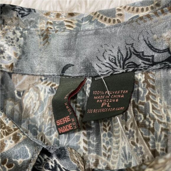 SERE NADE Paisley Button Pleated Blouse Womens PL Satin Gray Long Bell Sleeve - Picture 7 of 16